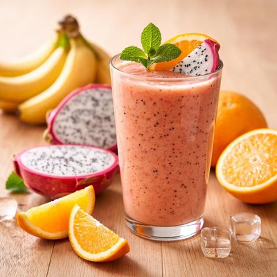 Juice that has oranges bananas and fruit du dragon