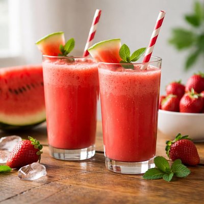 Juicer watermelon and strawberries
