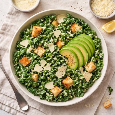 Kale caesar salad with avocado