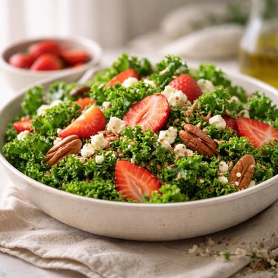 Kale salad with strawberries and nuts