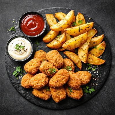 Kcal chicken nuggets with potato wedges