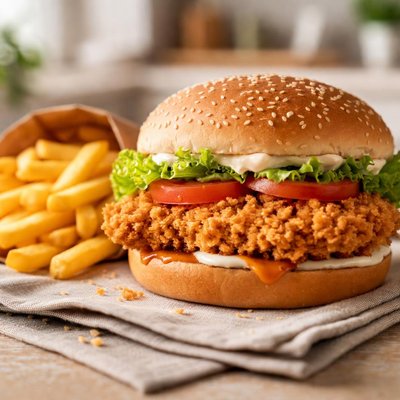 Kfc zinger burger with fries
