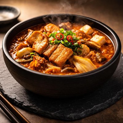 Kimchi jiggae with pork belly