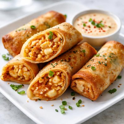 Kimchi mac n cheese egg rolls