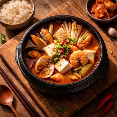 Korean tofu seafood soup