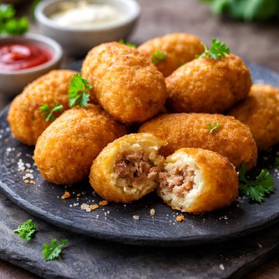 Kroket kentang dengan sedikit daging