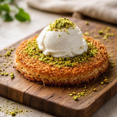 Kunefe no sugar with ice cream