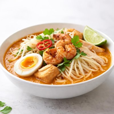 Laksa with rice noodles