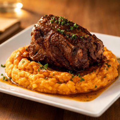 Lamb neck with mashed sweet potatos