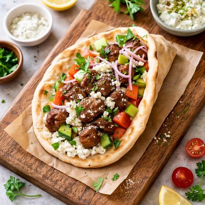 Lamb souvlaki wrap