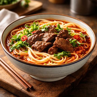 Lanzhou style noodles with beef pieces