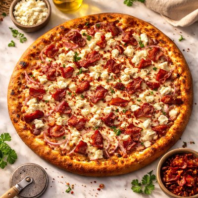 Large bacon feta pizza