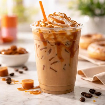 Large iced coffee with caramel dunkin donuts