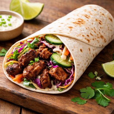 大份辣味鸡肉卷配黄瓜和包菜