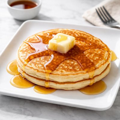 Large pancake with syrup and butter