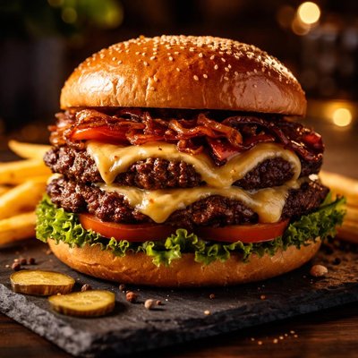 Large smashed burger with gouda cheese