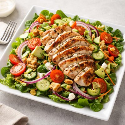 Ensalada grande con pollo a la parrilla