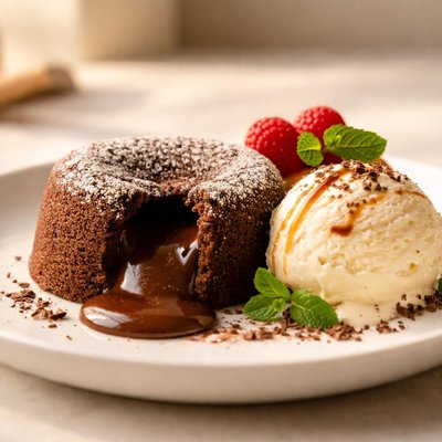 Lava cake with vanilla ice cream