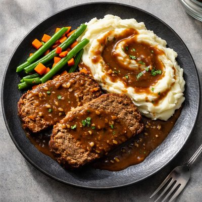 健康佳肴提蛋白质肉loaf与土豆泥