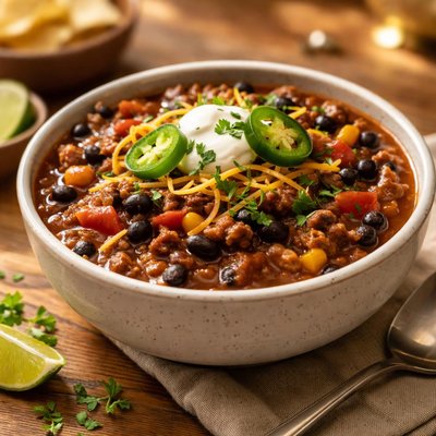 Lean ground beef and black bean chili