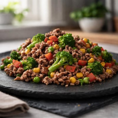 Lean ground beef with mixed vegetables