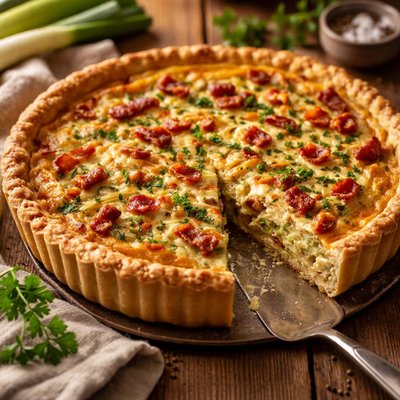 Leek and bacon quiche