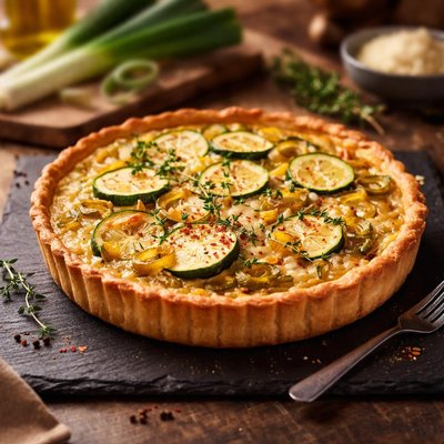 Leek and zucchini quiche