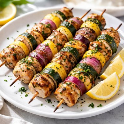 Lemon and herb chicken kebabs