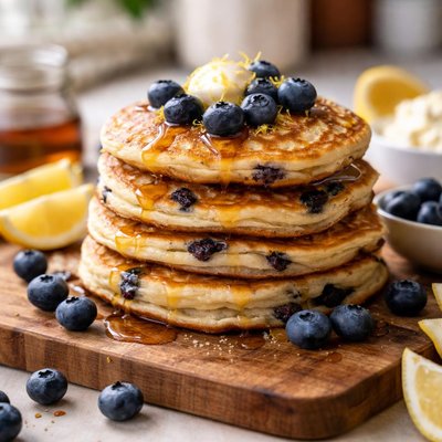 Lemon blueberry ricotta pancakes