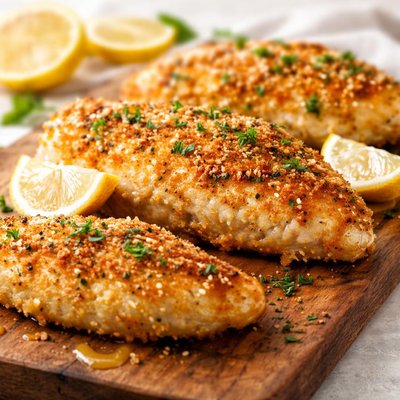 Lemon butter breadedchicken breast
