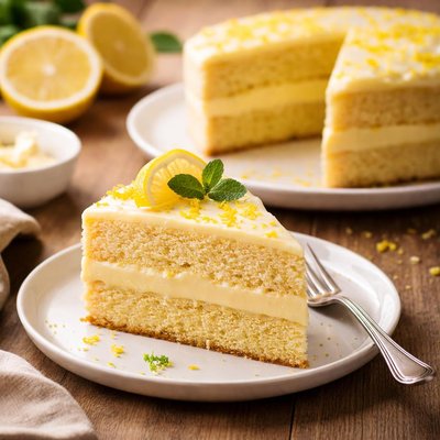 Lemon cake with custard