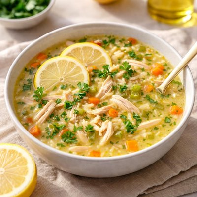 Lemon chicken rice soup