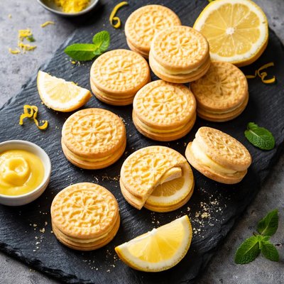 Lemon flavored cream sandwich cookies