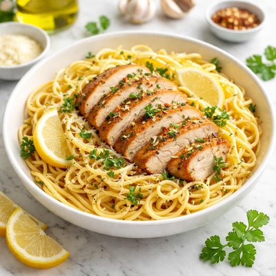 Lemon garlic pasta with chicken