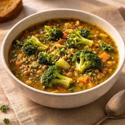Lentil and broccoli soup