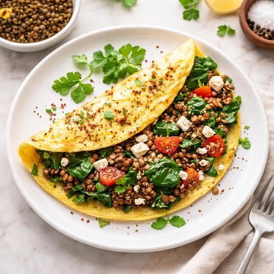 Lentil and spinach omelette
