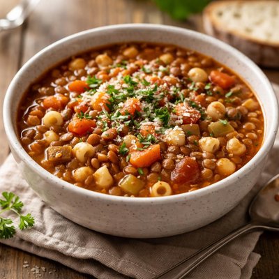 Lentil soup with pasta