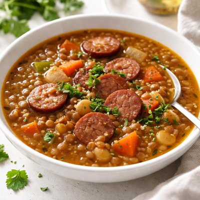 Lentil soup with sausage