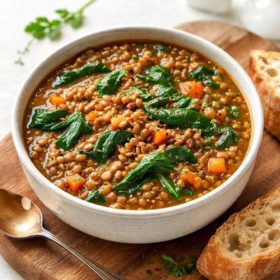 Lentil stew with spinach
