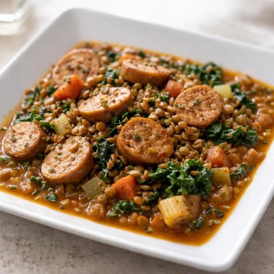 Lentil stew with turkey sausage