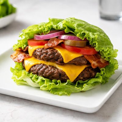 Lettuce-wrapped double cheeseburger