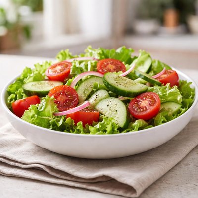 Lettuce salad with tomatoes and cucumbers