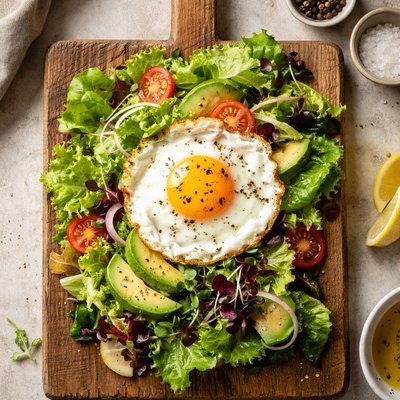 Lettuce with sunny side up egg