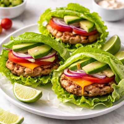 Envoltura de lechuga con hamburguesa de pavo