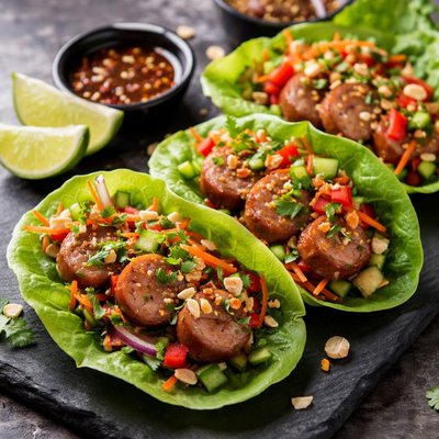 Lettuce wrap with sausage