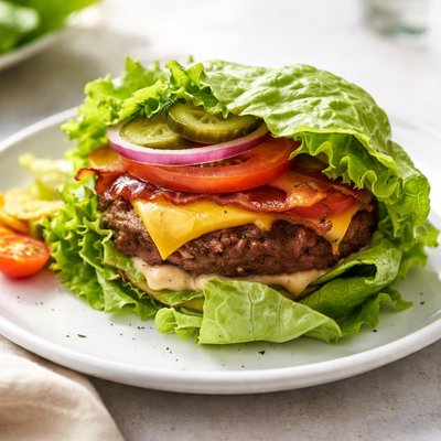 Lettuce wrapped cheeseburger