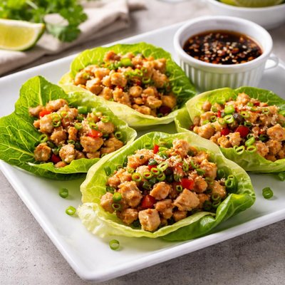 Lettuce wraps with chicken and sauce