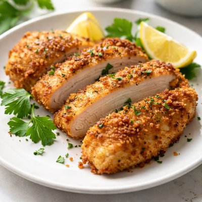 Lightly breaded chicken