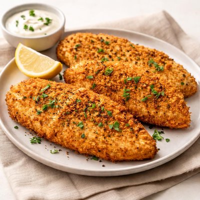 Lightly breaded chicken cutlets