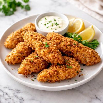 Lightly breaded chicken fried
